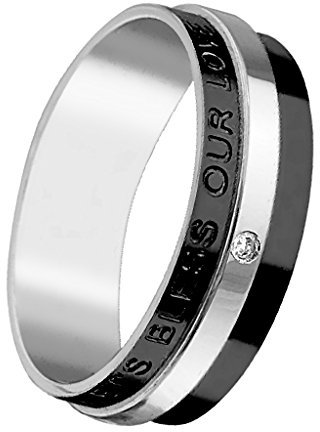 Mianova Band-Ring Edelstahl Herrenring Damenring Partnerring mit Let's Bless Our Love Gravur Stein Damen Herren Schwarz 68 (21.6)