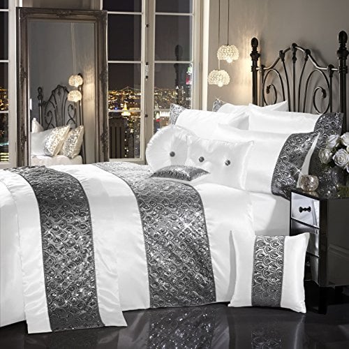 SPARKLE SEQUIN Luxury Diamante Bedding Bedroom Collection White (Single Duvet Cover Inc P/Case)