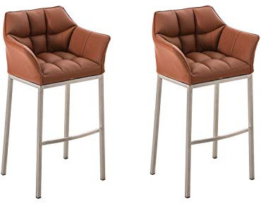 CLP 2er Set Barhocker DAMASO Kunstleder mit 4-Fuß Gestell I 2X Barstuhl Mit Sesselförmigem Sitz I Erhältlich, Farbe:Hellbraun, Gestell Farbe:Edelstahl