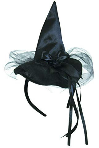 KarnevalsTeufel Haarreif mit Hexenhut in DREI Farben erhältlich für Erwachsene Halloween Accessoire (schwarz)