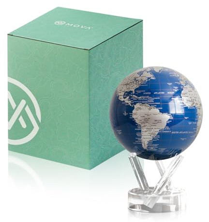 MOVA Selbstrotierender Globus, Königsblau und Silber Klassik (4.5) | rotierender Solar-Globus, ohne Batterien oder Kabel, Geschenk für Geografie-Fans, Premium-Kinetikdisplay, Schreibtischdeko