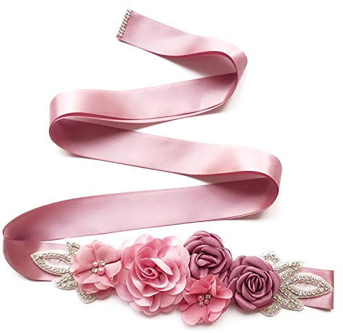 Amorar Damen Hochzeits-Gürtel Schärpe Blume Brautgürtel Sash Hochzeit Party Brautjungfer Kleid Gürtel Kristall Strass Taillengürtel Hüftgurt Schmuckgürtel Kleidung Zubehör (270cm lang)