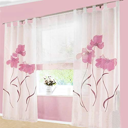 SIMPVALE Schlaufenschal 2er Set Gardinenschal Vorhänge Blumenmuster Gardinen mit Muster für Wohnzimmer Schlafzimmer Küche, Breite 150 cm/Höhe 145cm, Rosa