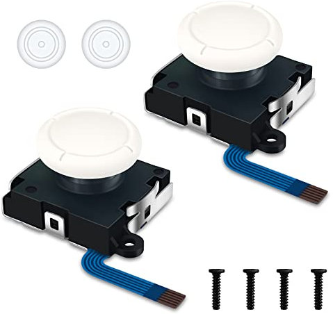 BRHE Original 3D Analog Joystick Joy-Con Replacement Left/Right Repair Kit Thumb Sticks Sensor with 4 “Y” Screws for Nintendo Switch Joycon Controller and Switch Lite Console - 2 Pack (White)