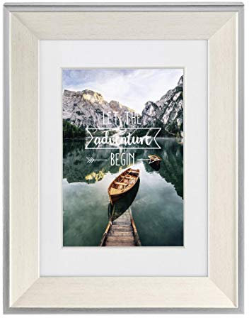 Hama Kunststoffrahmen Sierra (Rahmen 15 cm x 20 cm, Rand 25 mm x 19 mm, für Fotos der Größe 10 cm x 15 cm, Spiegelglas, Polystyrol (PS), mit Haken und Fuß) weiß