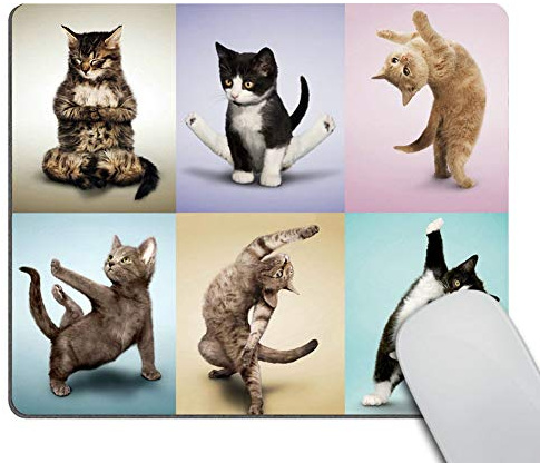 Wasach Gaming-Mauspad, individuelles Design, Yoga-Katzen, niedliches Kätzchen, rutschfest, Dickes Gummi, großes Mauspad, 240 x 200 x 3 mm