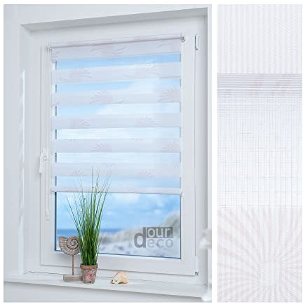 ourdeco® Doppel-Rollo, Duo Rollo Klemmfix / 100 x 150 cm mit Druckmotiv Aster/lichtdurchlässig, Blickdicht/Klemmen, Montage ohne zu Bohren
