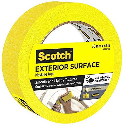Scotch Exterior Advanced Masking Tape, 24 mm x 41 m, Yellow, Very high adhesion For Painting Outdoors, Optimal Adhesive Painters Tape for Exterior Surfaces, Painted Wood, Metal, PVC and Glass