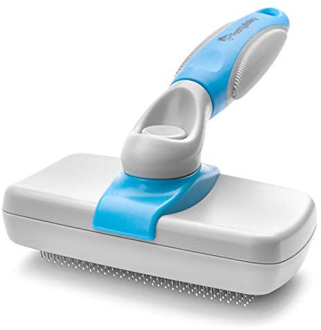 Freshly Bailey Self Cleaning Slicker Brush for Dogs and Cats - Hair Brush for Medium to Long-haired Pets - Effective, Comfortable, and Easy to Clean - White and Blue