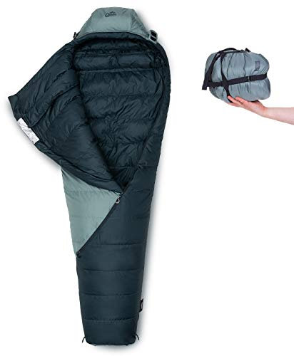 Qeedo Takino Daunenschlafsack, 4 Saison, warm, klein & leicht - grau [Large]