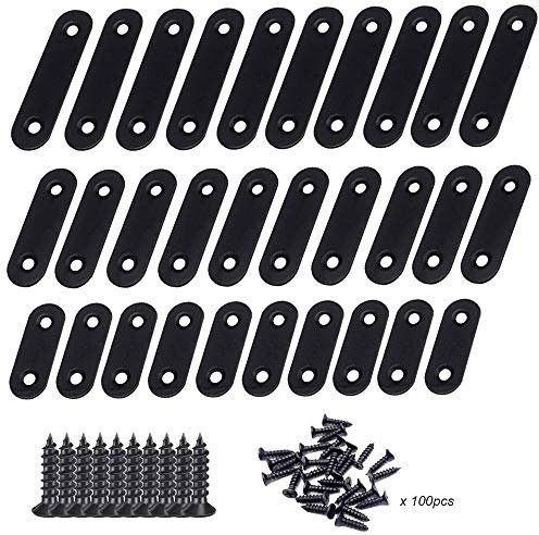 Wenxiaw Conector Plano de Acero Inoxidable Soportes Reparación de Placas de Unión con 40 Piezas de Tornillos para Silla de Madera, Estante, Tablero, Ventana, Muebles, Soportes, Negro, 30 Piezas