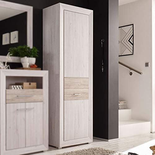 Möbel Akut Hochschrank Garderobenschrank Schrank Jambo Weißeiche Sandeiche Garderobe 65 cm