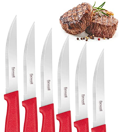 Fixwell® Steakmesser, rot I sehr scharfes Fleisch-Messer, ideal für den Esstisch und Grillfleisch – sehr langlebig, rostfrei | spülmaschinenfest & lebensmittelecht | 100% Made in Germany seit 1955