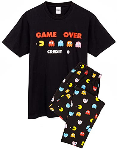 Pac-Man Pyjamas For Men | Adults Arcade Game Over Black Short Sleeve T-Shirt & Loungewear Joggers Pjs | Gamer Merchandise