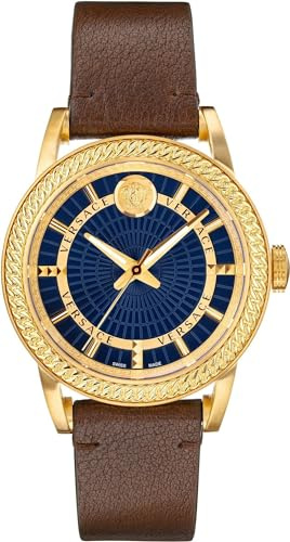Versace Schweizer Uhr Herren Armbanduhr Code Lederarmband braun Gold 42 mm VEPO00220