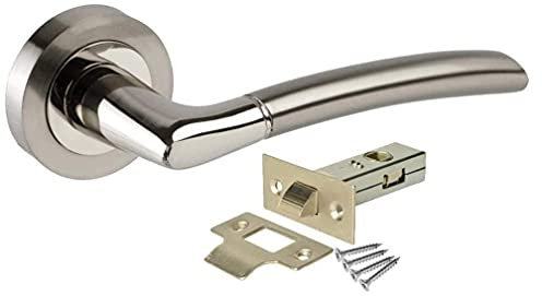 Haven Heritage ® Internal Chrome & Satin Duo Door Handles Lever on Rose Inc Tubular Latch - Rose Diameter Approx 52mm Sold as 1 Pair