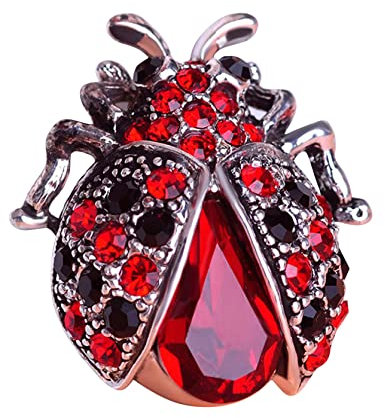 DYSCN Niedliche Marienkäfer Strass Brosche Insekt Brosche Vintage Revers Schal Clip Damen Bekleidungszubehör （Silber + Rot）