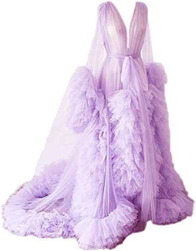 KURFACE Robe de chambre longue en tulle bouffant pour séance photo de maternité, lilas, 34