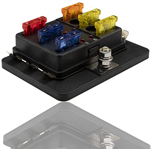 FanPaYY 6 Fach Sicherungshalter, 12V-32V Flachsicherung Sicherungskasten mit Anzeige negativen Schutzabdeckung Bus für KFZ Boot Wohnmobil Van SUV LKW