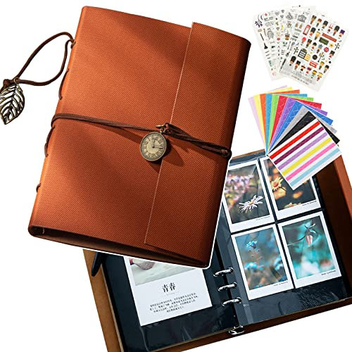 X SIM FITNESSX Leder Fotoalbum Selbstgestalten Scrapbook DIY Fotobuch Folienabdeckung (Rotbraun)