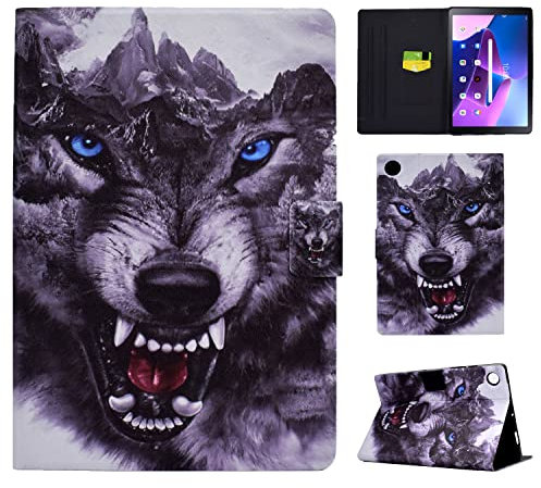 Vaitasy Coque pour Lenovo Tab M10 Plus (3rd Gen) 10.6 Pouces 2022 TB-125FU, Magnétique Tablet Étui avec Folio en Cuir Fente pour Carte Housse M10 Plus 3rd Génération - Chien de Loup