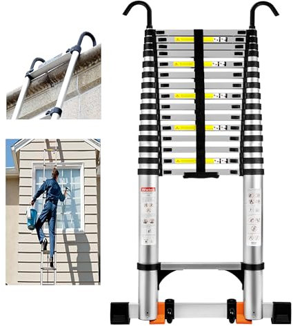 Wolec 20FT Telescoping Ladder,Upgrade Anti-Pinch Telescopic Extension ladders with 2 Triangle Stabilizers,Aluminum Multi Purpose Folding ladders with Portable Wheels Non-Slip Balance Bar