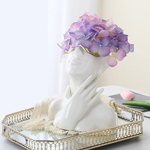 Romehaha Gesichtsvase, weiße Blumenvasen als Dekoration, Keramik-Körpervase, moderne Vase für Regal, Esstisch, Küche, Theke, moderne Heimdekoration, 17 cm B x 18 cm H