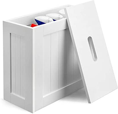 AAMEN White Bathroom Storage Unit, Compact Wooden Drawers Storage Unit, Bathroom Cabinet, Cleaning Products & Toilet Roll Holder Multi-Purpose Storage Box, Bathroom Accessory(31x17x33cm)