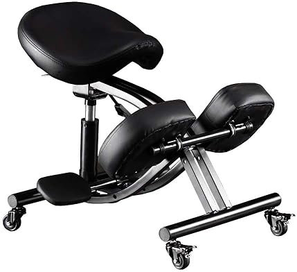 Kniestuhl mit Rollen, ergonomischer Balance-Stuhl für Zuhause und Büro, verstellbarer Sattelstuhl zur Verbesserung Ihrer Haltung, bequeme Knie und Fußstütze, schwarz, SSS-1459-M