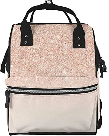 MANLUU Rose Gold Faux Glitter Printed Diaper Bag Backpack For Baby Girls Boys,Large Capacity Multifunction Waterproof Mummy Backpack, Black, One Size, Black, One Size