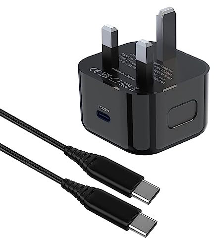 25W Super Fast UK Charger Plug Cable for Samsung Galaxy A53 A36 5G/A16 5G/A55 5G/A35 A26/A23 5G/A34 A14 A15 A33 5G A13 A22,Tab S8 S9,iPhone 15/16e 16 Pro Max,Google Pixel 8 7 6 USB C Charging