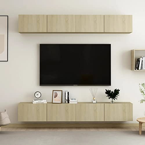Homgoday TV Cabinets 4 pcs Sonoma Oak 100x30x30cm Engineered Wood, Entertainment Center Cabinet, TV Stand Hifi Cabinet Stereo Cabinet TV Unit Living Room Furniture Home Indoor Storage Chest