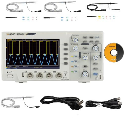 SDS1104 OWON Osciloscopio 4 canales 100MHz Ancho de banda Osciloscopio de mesa 7 Pantalla de alta resolución 1GSa/s Frecuencia de muestreo Ultraflaches Ligero Portátil Osciloscopio