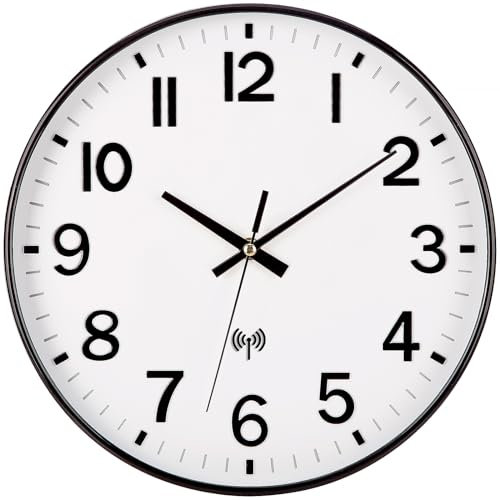 NESIFEE Horloge murale radio-pilotée - Sans tic-tac - 30 cm - Horloge murale à quartz - Fonctionnement à piles - Moderne - Décoration pour n'importe quel mur