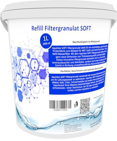 Refill Filtergranulat Ersatz für BWT soft und Aarke Pure Clean + Taste SOFT Filtergranulat von Aquintos (1L Eimer)