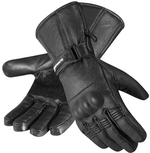 WESTWOOD FOX Thinsulate Motorradhandschuhe Thermal Leder Wasserdicht Winter Sommer, Herrenhandschuhe. (SCHWARZ, L)