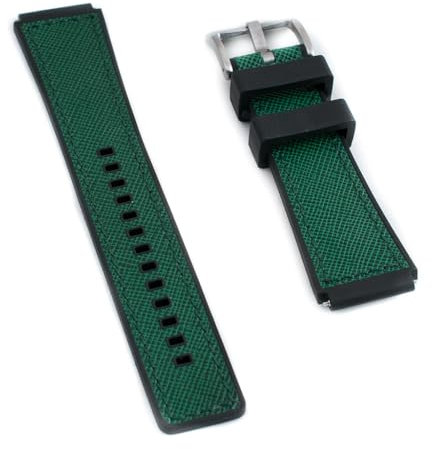 StrapHabit Ersatz-Uhrenarmband für Q Timex Uhrenarmband, passend für 36 mm, 38 mm, 40 mm, M79, GMT, Chronograph – TQ18 Schnellverschluss-Lederarmband und FKM-Gummi-Hybrid, 18 mm, Grün