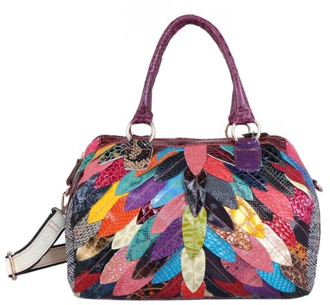 Segater 3D Mehrfarbige Blätter Handtasche für Damen Cow Patent Leder Umhängetasche Bunte gespleißte Geldbörse Schlange drucken Crossbody-Tasche