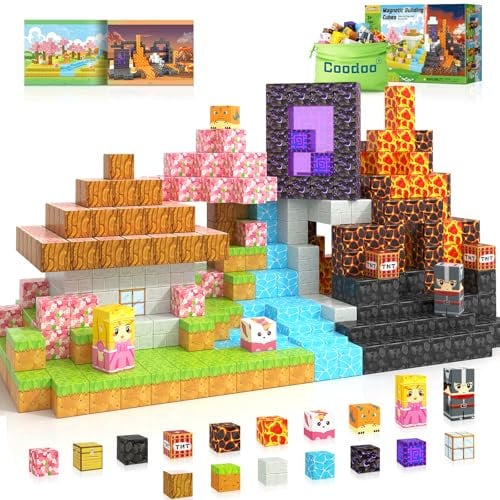 Magnetic Blocks - Build Mine Magnet World Magic Portal Set, Magnetic Tiles Building Blocks Toddler Toys STEM Sensory Outdoor Toys for Kids Age 3+