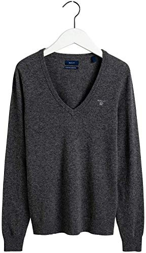Gant Maglione da Uomo con Scollo a V in Lana d'Agnello Extra fine, Dk Charcoal Melange, M, Dk Charcoal Melange, M
