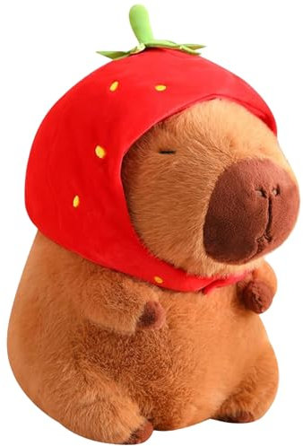 DGUSO Simulation Capybara Plüschtier, 22cm Erdbeere Capybara Plüschtier, Niedliche Erdbeere Capybara Kuscheltier, Realistisches Weiches Capybara-Spielzeug Dekor Kissen Für Kinder