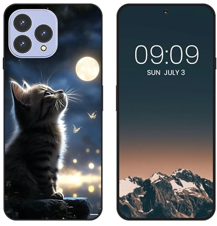 WUACYEAMING für CUBOT P80 Hülle,Mode Schutzhülle Schwarz Handyhülle mit Aesthetic Muster Weich Silikon Dünn TPU Stoßfeste Kratzfest Schutzhülle Cover-Der Mond und die Katze