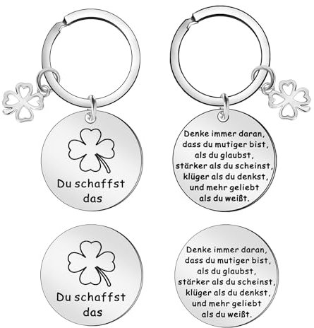 Johiux Doppelseitiger Glücksbringer Schlüsselanhänger und Glücksbringer Prüfung Münze Vierblättriges Kleeblatt,Mutmacher Schulanfang Schutzengel Schlüsselanhänger Aufmunterung Geschenke.