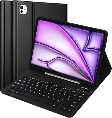 For iPad Air 13 inch Keyboard Case 2024 M2, UK layout Case with Keyboard for ipad air 13 inch Tablet, Slim Smart Cover with Detachable keyboard and Pencil Holder for for iPad Air 13 (M2), Black