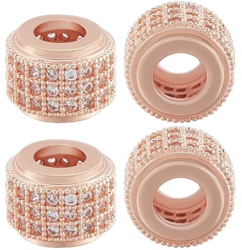 Beebeecraft 1 Box 5Pcs Rose Gold Bead Spacer Column Spacer Beads Brass with Cubic Zirconia Tube Large Hole Loose Stopper Spacers for Jewelry Making Necklace Bracelet Pendant Supplies DIY Craft 9x6.5mm
