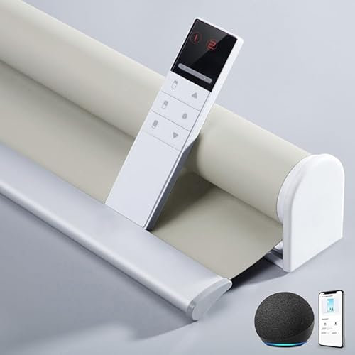 TIPIACE Smart Hard-Wired o Ricaricabile Tende Motorizzate Lavora con Alexa, Telecomando Full Blackout Tende in Tessuto Impermeabili Ombre per Windows (Beige Yellow 82010J)