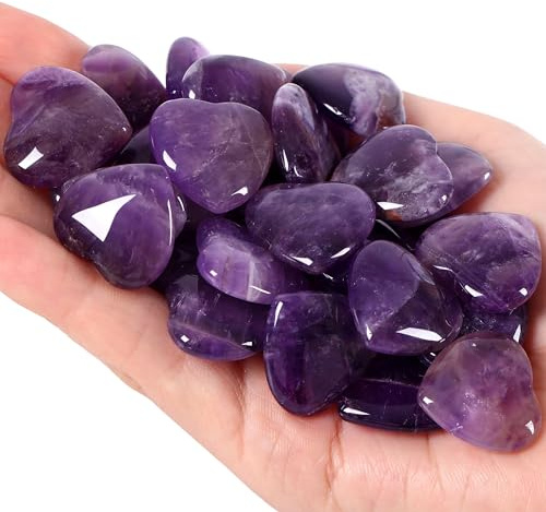 QINJIEJIE 20 Stück Amethyst Herz Steine Heilung Kristalle Natürliche Edelsteine Liebe Herz Stein Set Glückssteine Daumen Edelsteine für Chakra Reiki Meditation