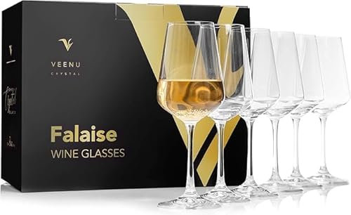 Veenu Crystal Wine Glasses Unique Crystal Cordial Stemmed Red & White Port Wine Glass Set, 100% Lead-Free Glass (Sandra_350ML_Set_of_6)