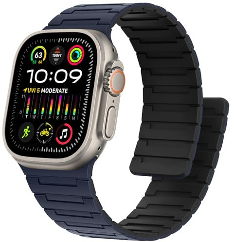 Bisikor Compatible con Apple Watch Correa 49mm 46mm 45mm 44mm 42mm Correas Magnética de Silicona Suave Deportiva para iWatch Ultra2 SE Series 10 9 8 7 6 5 4 3 2 1 (Azul/Negro)