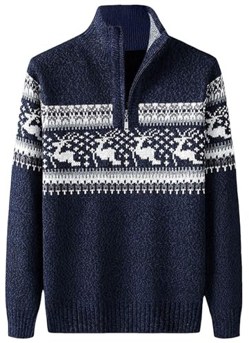 Troyer Pullover Damen, Troyer Herren Baumwolle Warme, Strickpullover Arbeitspullover Outdoor Norweger Pullover Herrenpullover Langarm Troyer Warm Pullover & Strickjacken Weihnachtspullover